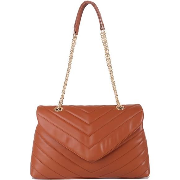 Brown Sleek Adjustable Chain Strap Quilted Crossbody Purse - Picture 1 of 7